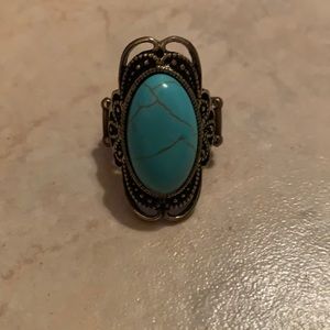 Turquoise and bronze stretchy ring